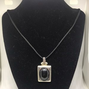 Vintage Hollow Black Cabochon Silver Pendant